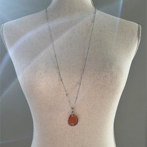 Mya Boccadamo Crystal Pink / Peach Color Rhinestone Pendant Silver Tone Chain